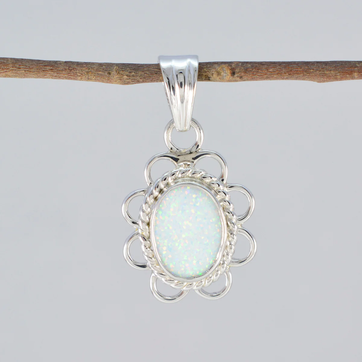 Created Opal Whisper-thin American Silver Solitaire Yasmin Rope-Wire White Pendant Jewelry - Image 2