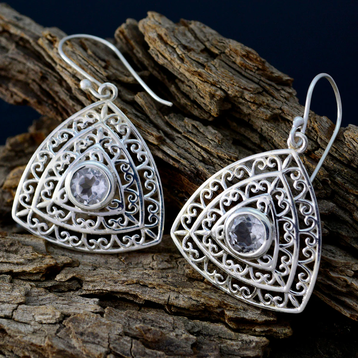 Crystal Quartz Italian Ji-eun Solitaire Dangle White 92.5 Silver Earring - Image 3