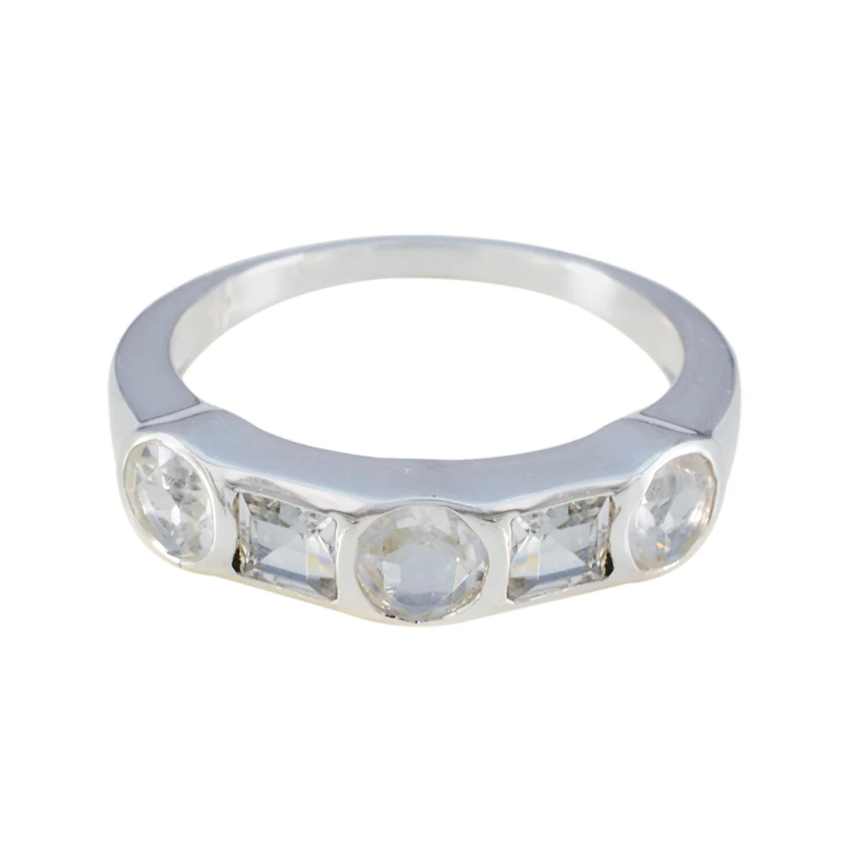 Crystal Quartz Penta African 925 Sterling Silver White Gems Tiny Contemporary Ring Jewellery