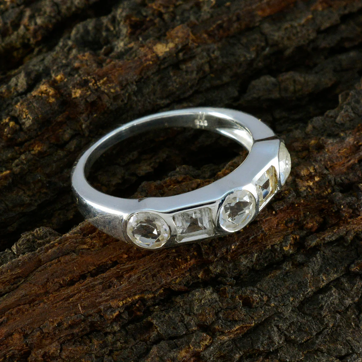 Crystal Quartz Penta African 925 Sterling Silver White Gems Tiny Contemporary Ring Jewellery - Image 3