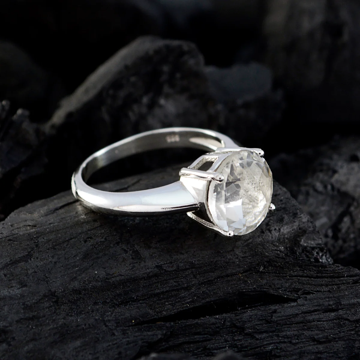Crystal Quartz Solitaire African 925 Silver White Gemstone Tiny Sophisticated Ring Jewellery - Image 4