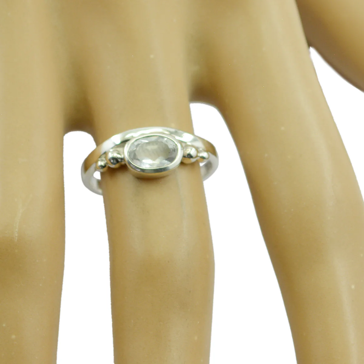 Crystal Quartz Solitaire Japanese Silver White Gems Delicate Sophisticated Ring Jewellery - Image 2