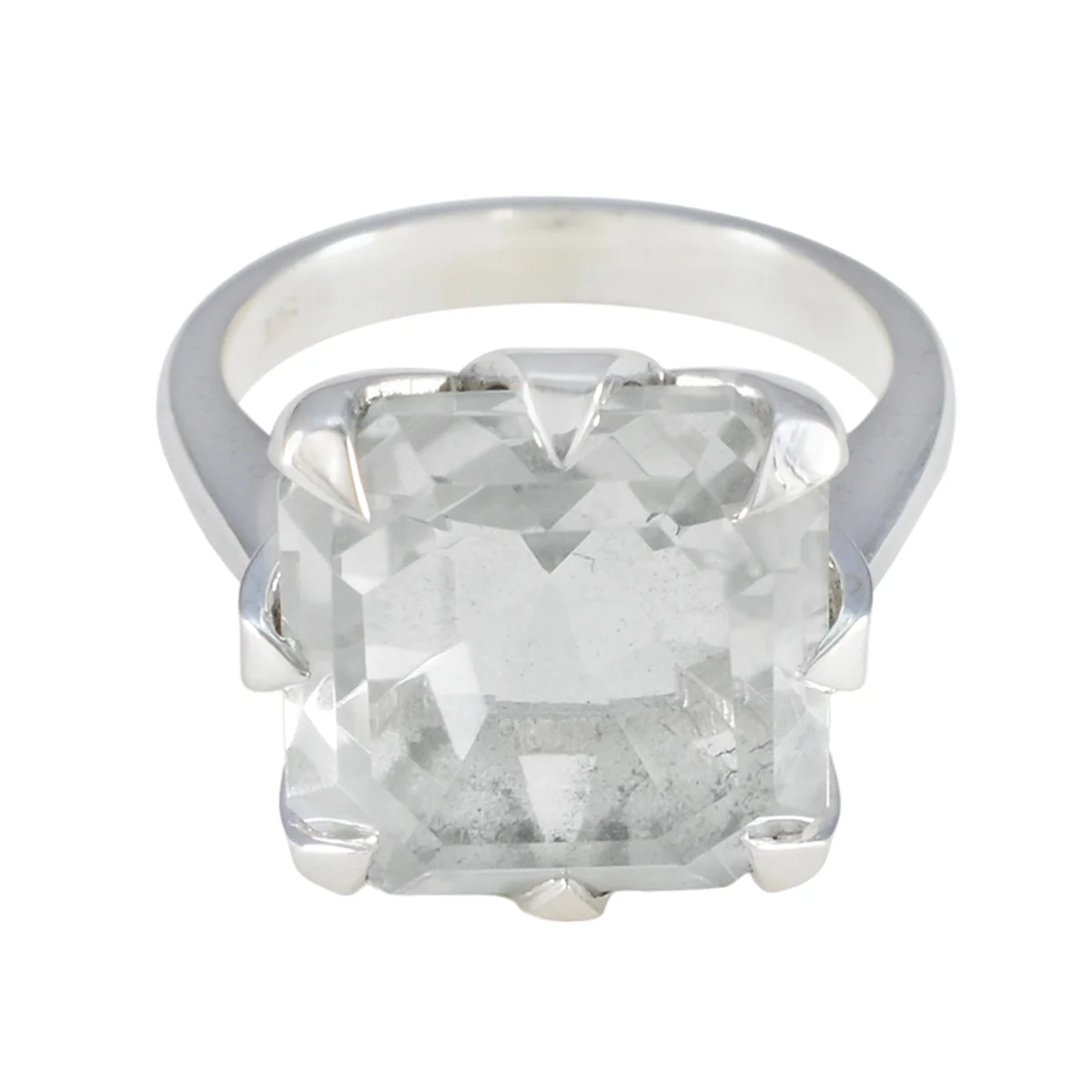 Crystal Quartz Solitaire Russian Silver White Gemstone Mid-weight Boho Ring Jewelry
