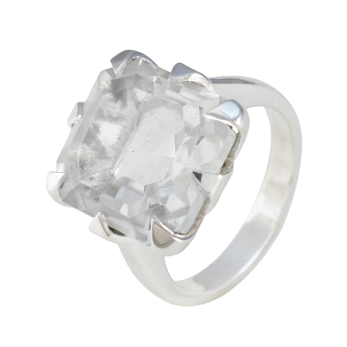 Crystal Quartz Solitaire Russian Silver White Gemstone Mid-weight Boho Ring Jewelry - Image 2