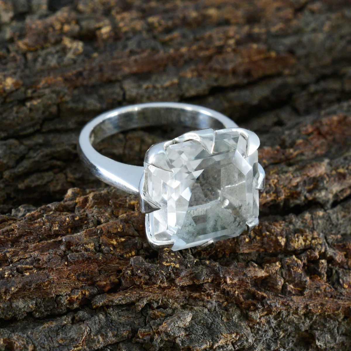 Crystal Quartz Solitaire Russian Silver White Gemstone Mid-weight Boho Ring Jewelry - Image 3