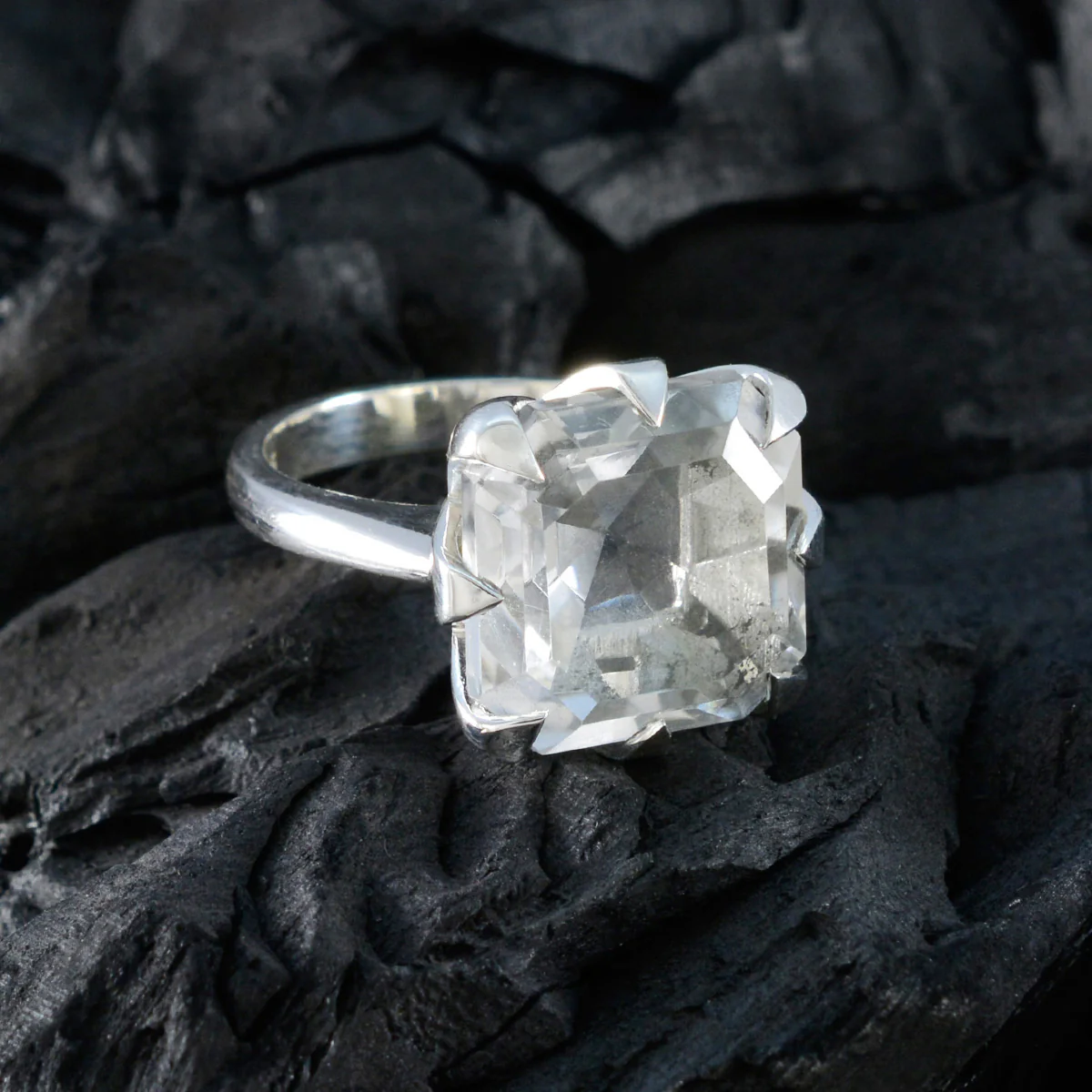 Crystal Quartz Solitaire Russian Silver White Gemstone Mid-weight Boho Ring Jewelry - Image 4