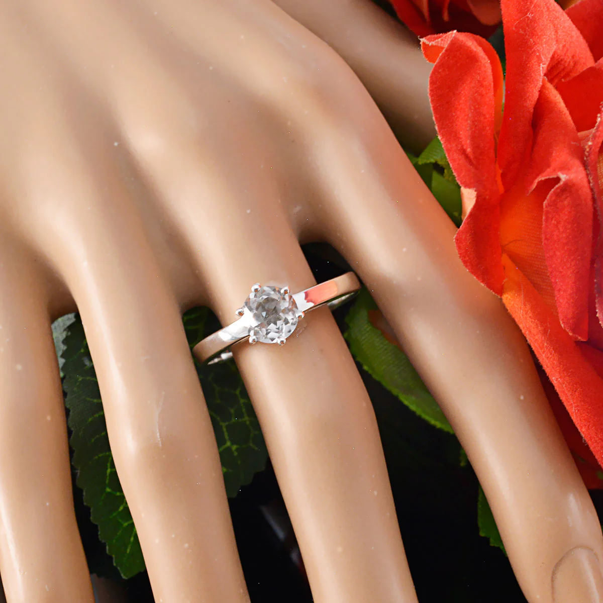 Crystal Quartz Solitaire Turkish 92.5 Silver White Gemstones Whisper-thin Graceful Ring Jewellery - Image 4