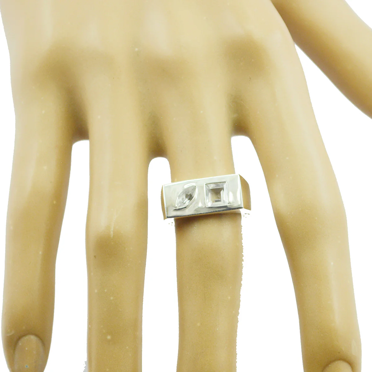 Crystal Quartz Toi et Moi Indian Silver White Gemstone Tiny Sophisticated Ring Jewelry - Image 2
