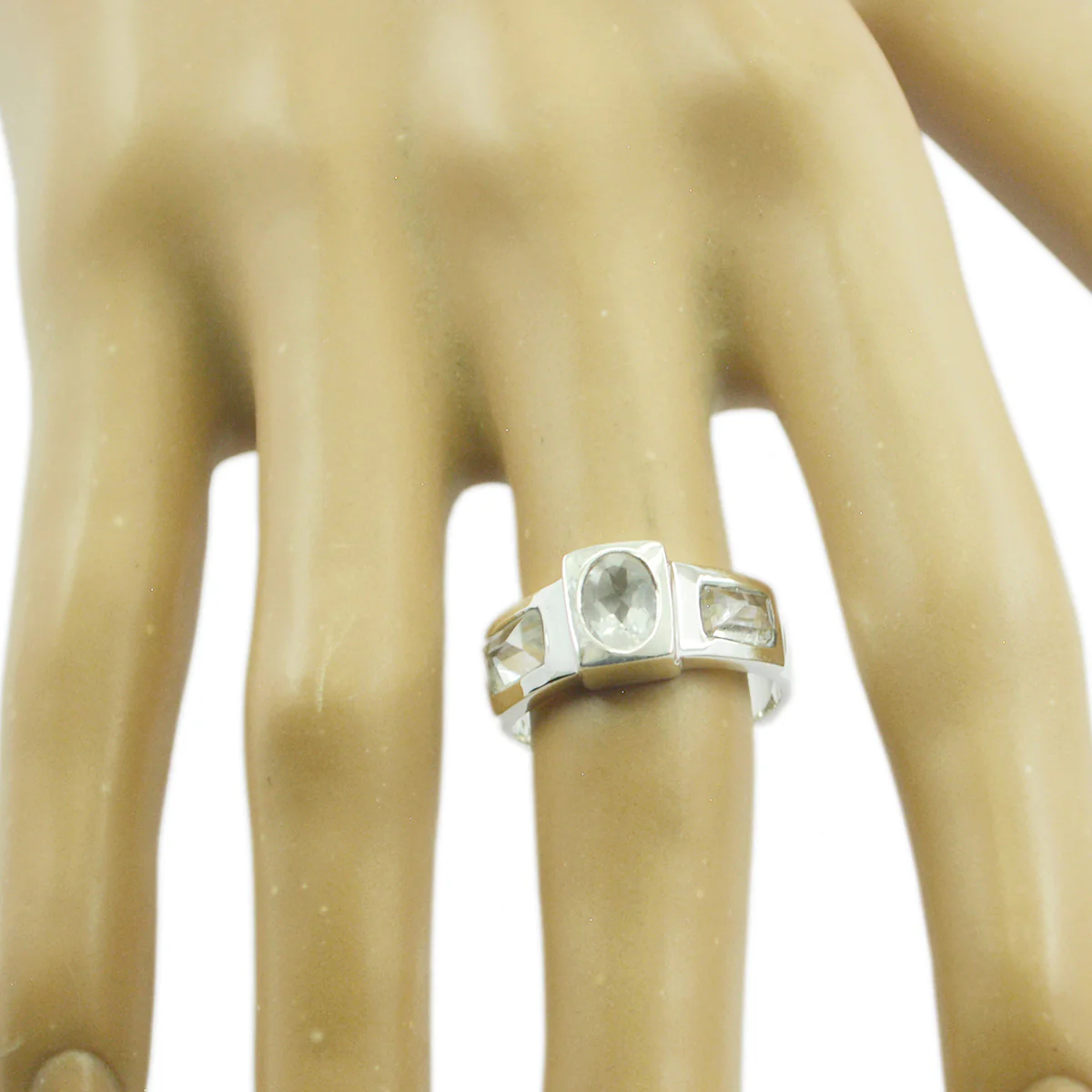Crystal Quartz Trilogy African Sterling Silver White Gemstone Tiny Trendy Ring Jewellery - Image 2