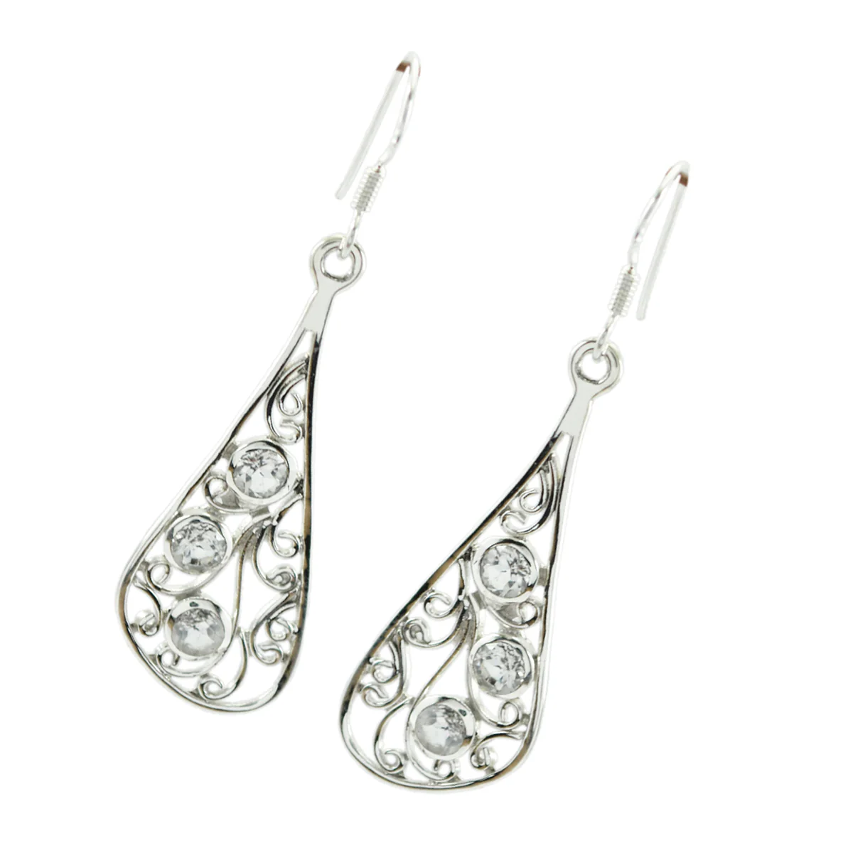 Crystal Quartz Turkish Rebeca multiple Dangle White Silver Earring - Image 2