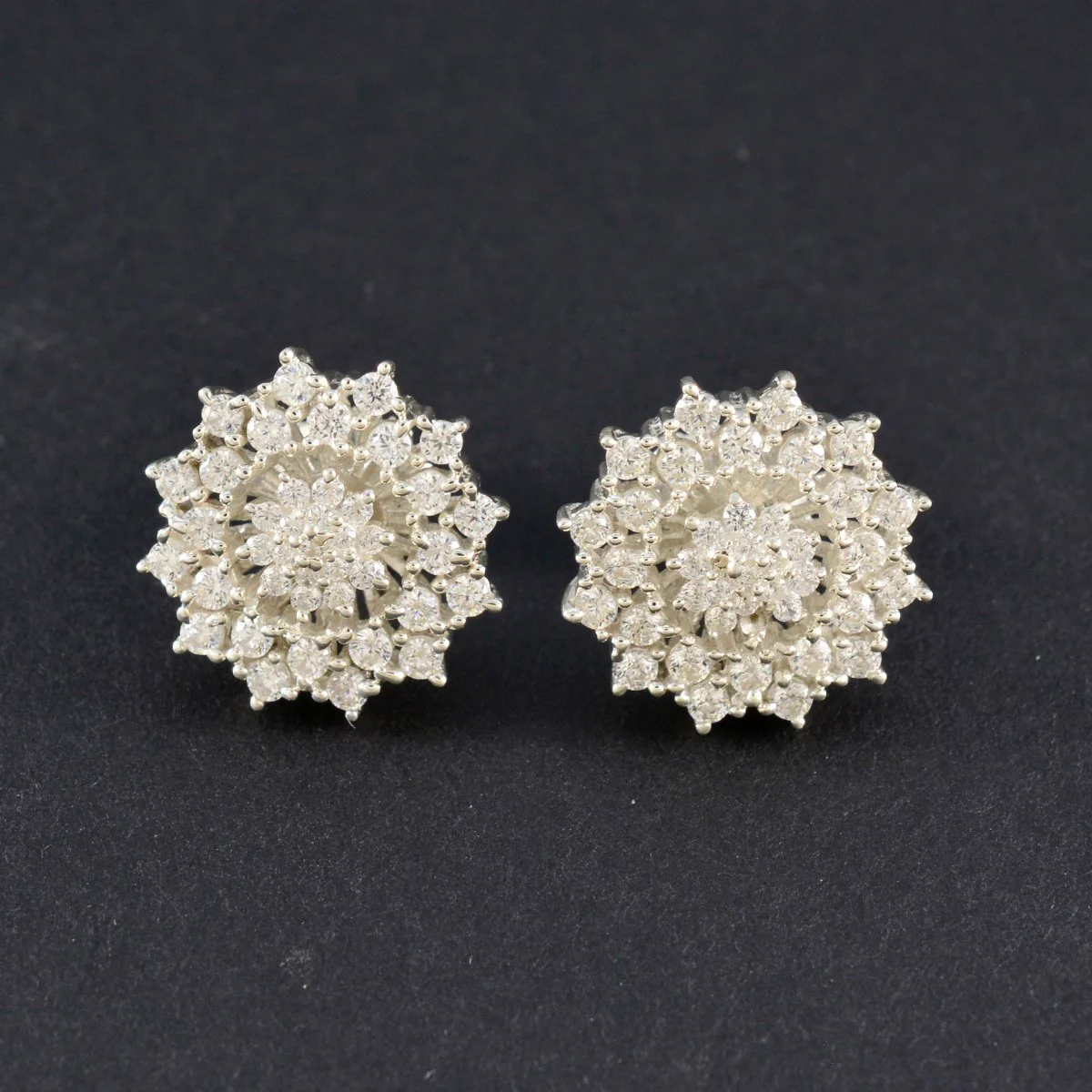 Cubic Zirconia American Lourdes multiple Stud White Sterling Silver Earring - Image 3