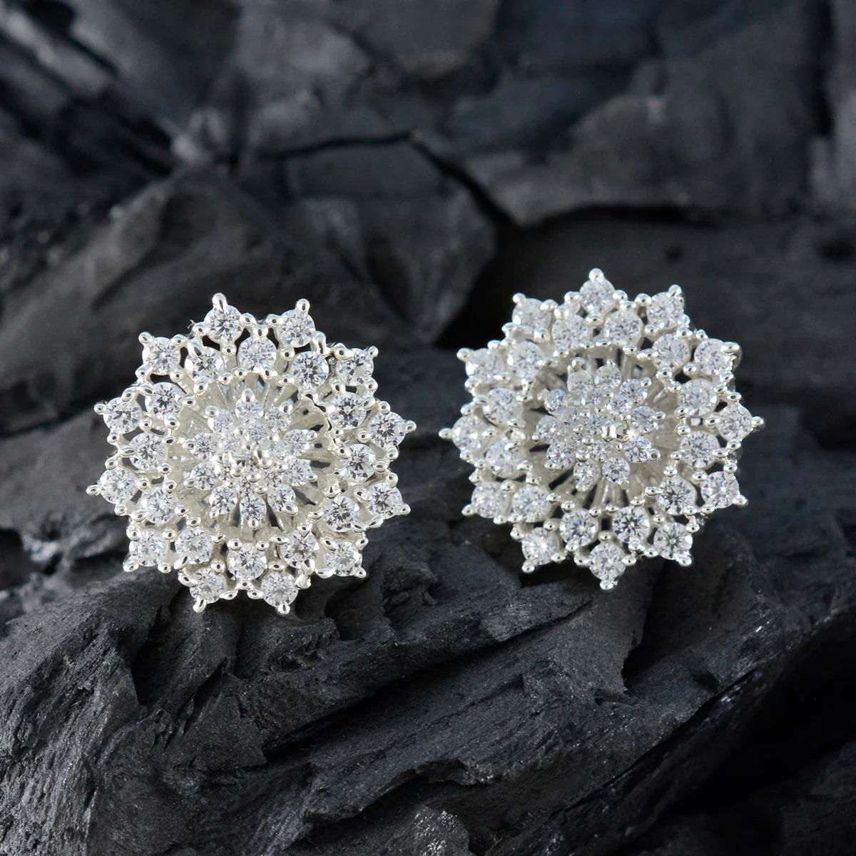Cubic Zirconia American Lourdes multiple Stud White Sterling Silver Earring - Image 5