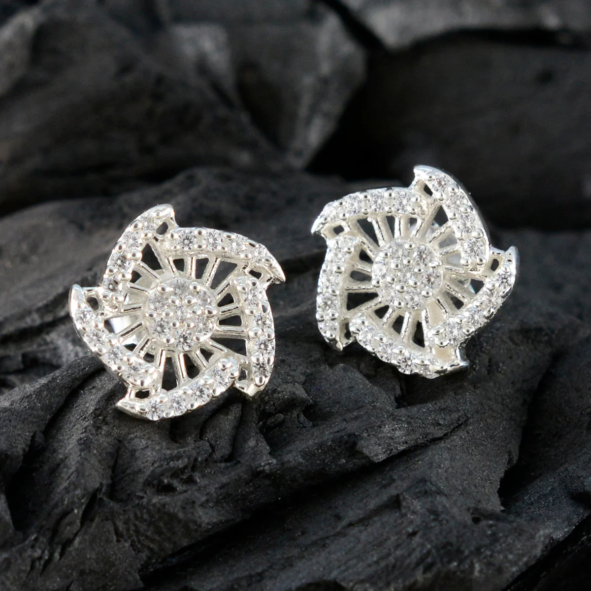 Cubic Zirconia American Micaela multiple Stud White Silver Earring - Image 3