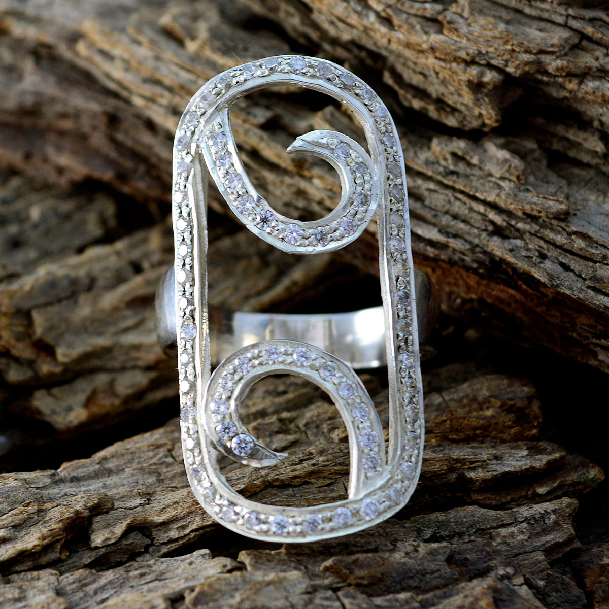 Cubic zirconia CZ multiple Spanish 925 Silver White Gemstone Edgy Abstract Ring Jewelry - Image 3