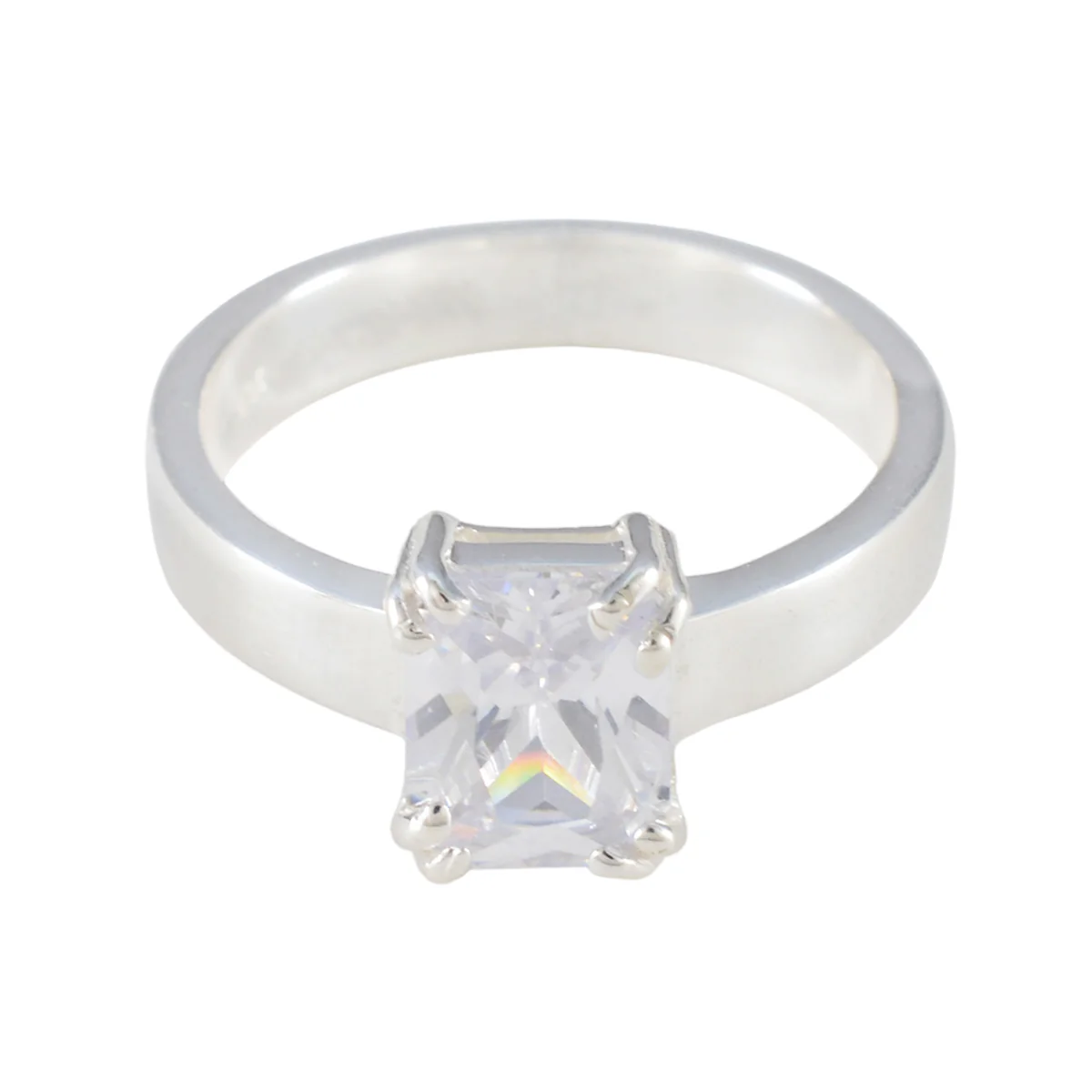 Cubic zirconia CZ Solitaire African Silver White Gems Classic Trendy Ring Jewelry