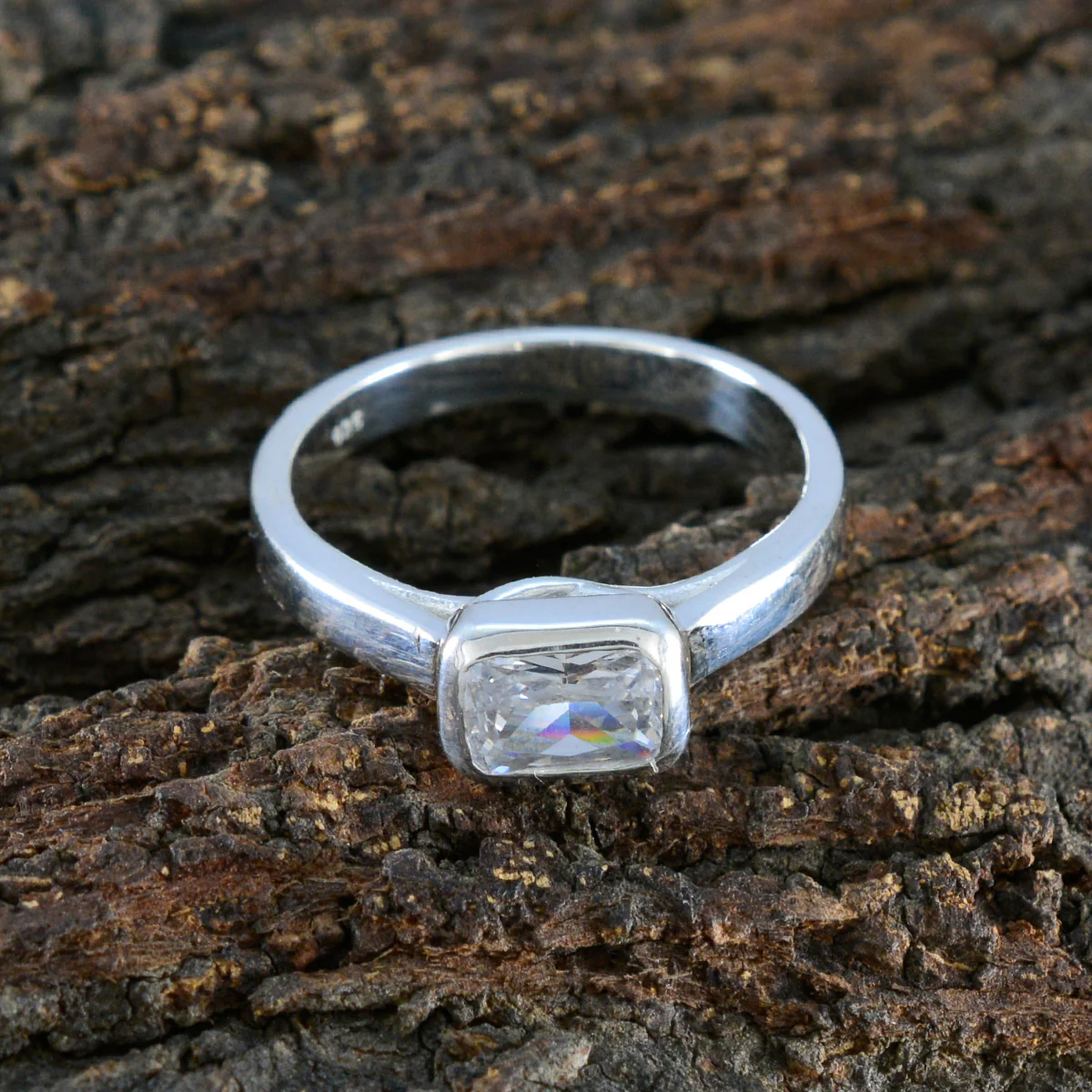 Cubic zirconia CZ Solitaire German 925 Silver White Gemstone Featherlight Abstract Ring Jewelry - Image 3
