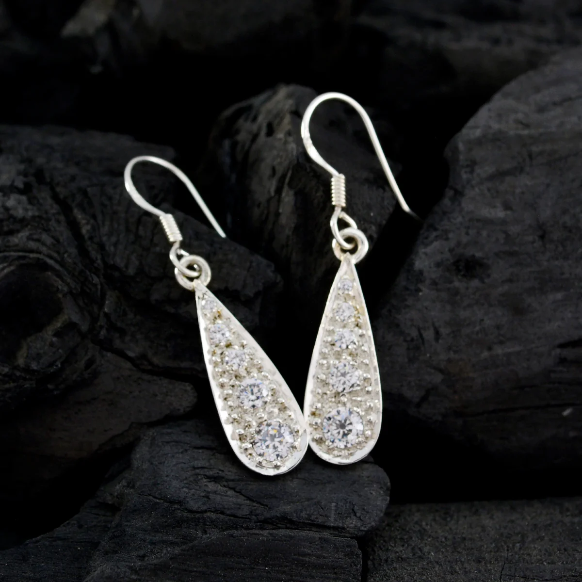 Cubic Zirconia French Ivy multiple Dangle White Sterling Silver Earring - Image 4