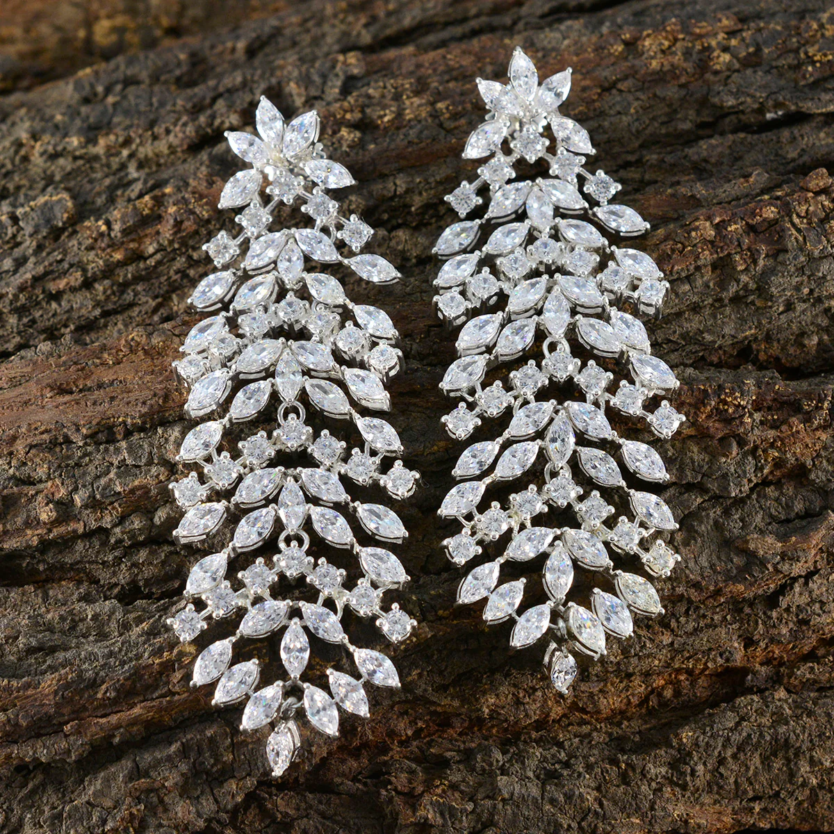 Cubic Zirconia Indian Araya multiple Stud White 925 Sterling Silver Earring - Image 5