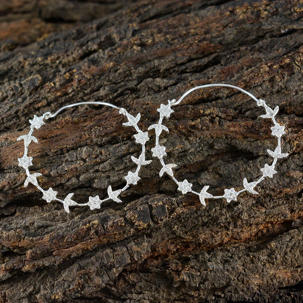 Cubic Zirconia Indian Dewi multiple Dangle White 925 Silver Earring - Image 4