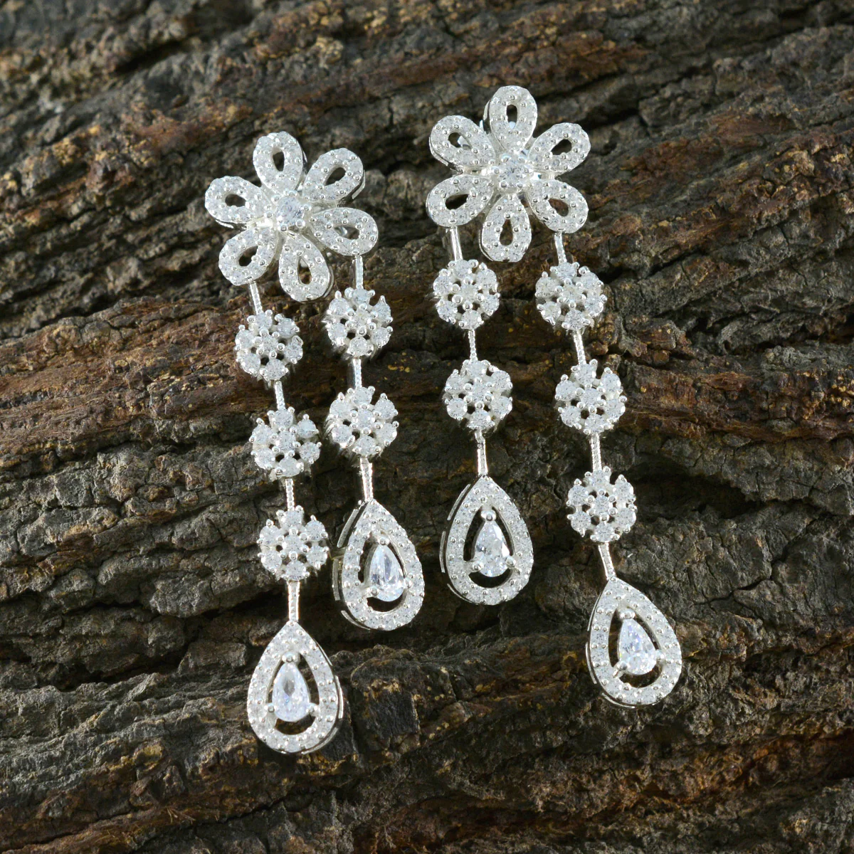 Cubic Zirconia Indian Dewii multiple Stud White Silver Earring - Image 4