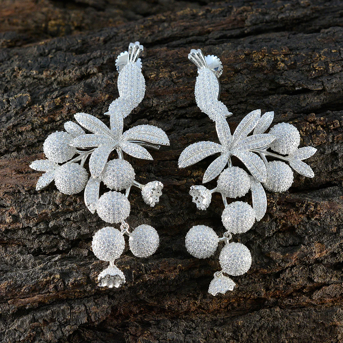 Cubic Zirconia Indian Lakshmi multiple Stud White 925 Sterling Silver Earring - Image 5