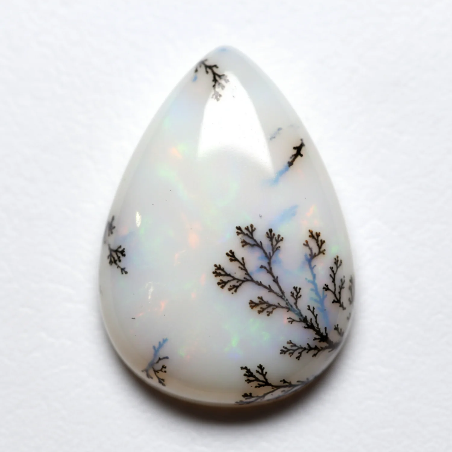 Dendrite Opal 1PC Large 9x11 MM Pear Cabochon White Genuine semi Precious Loose Gemstones