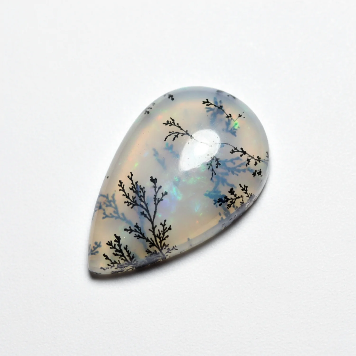 Dendrite Opal 1PC Large 9x11 MM Pear Cabochon White Genuine semi Precious Loose Gemstones - Image 2
