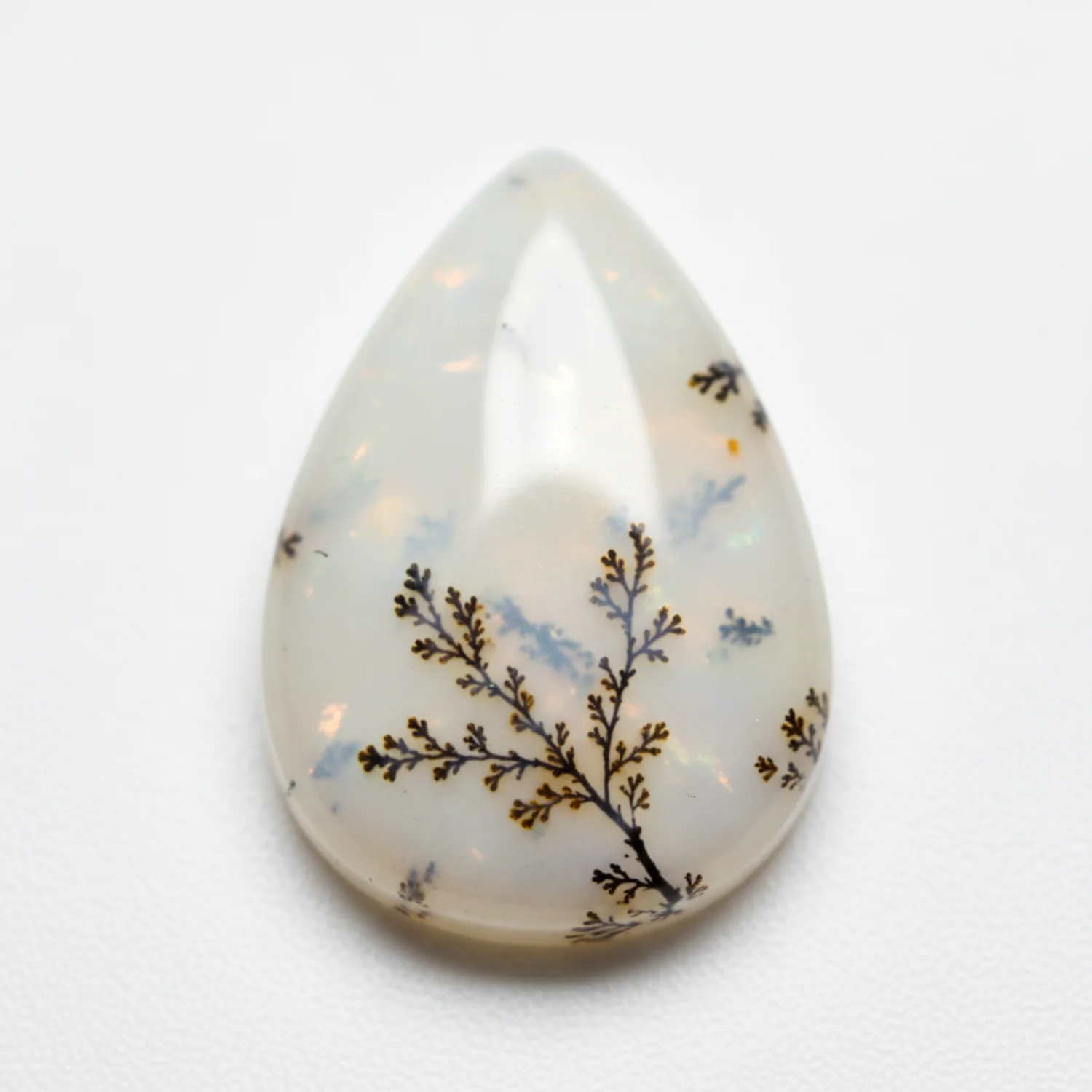 Dendrite Opal 1PC Small 6x8 MM Pear Cabochon White Lustrous semi Precious Semi Precious Gemstone - Image 2