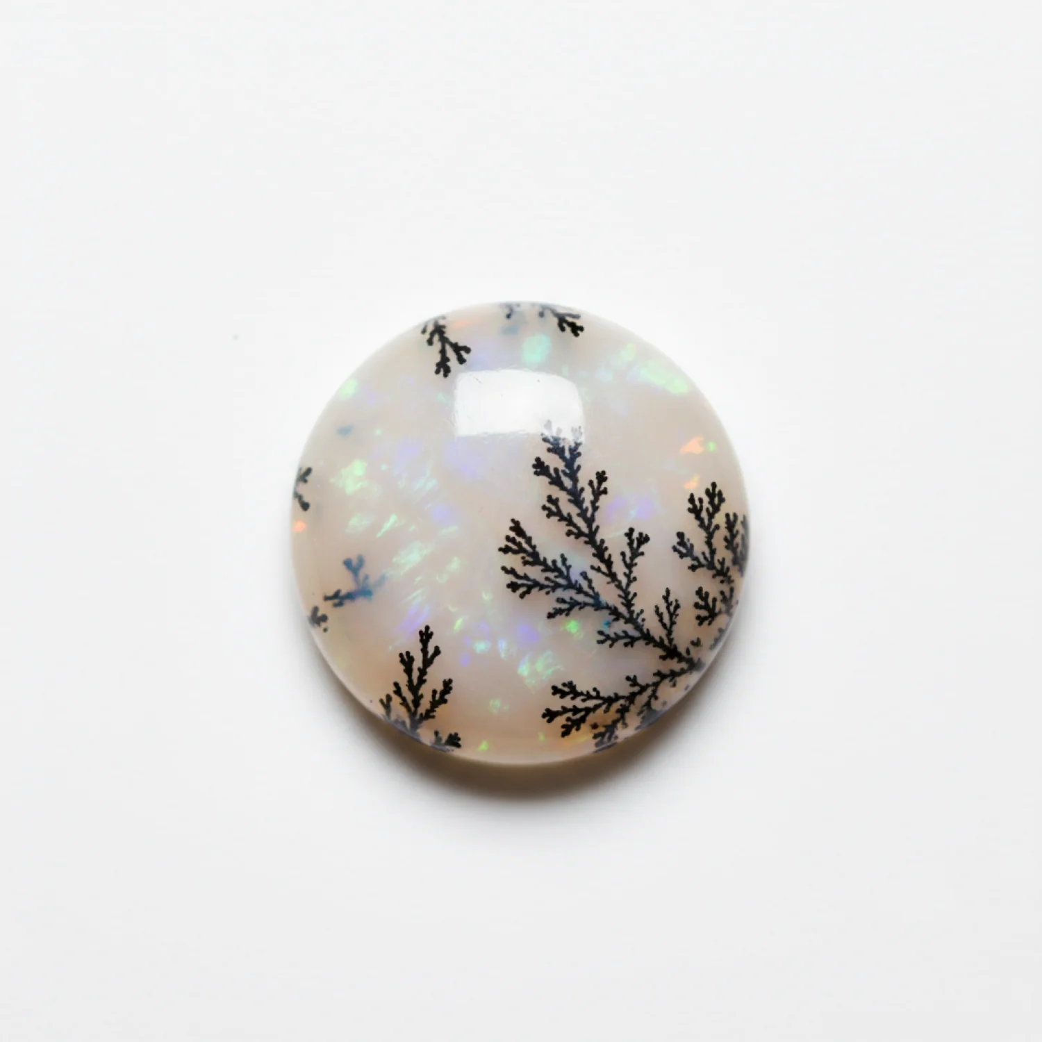 Dendrite Opal 1PC Small 7x7 MM Round Cabochon White Pure semi Precious Precious Gemstone