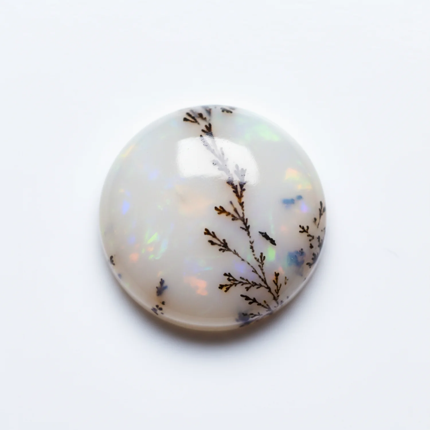 Dendrite Opal 1PC Small 7x7 MM Round Cabochon White Pure semi Precious Precious Gemstone - Image 2