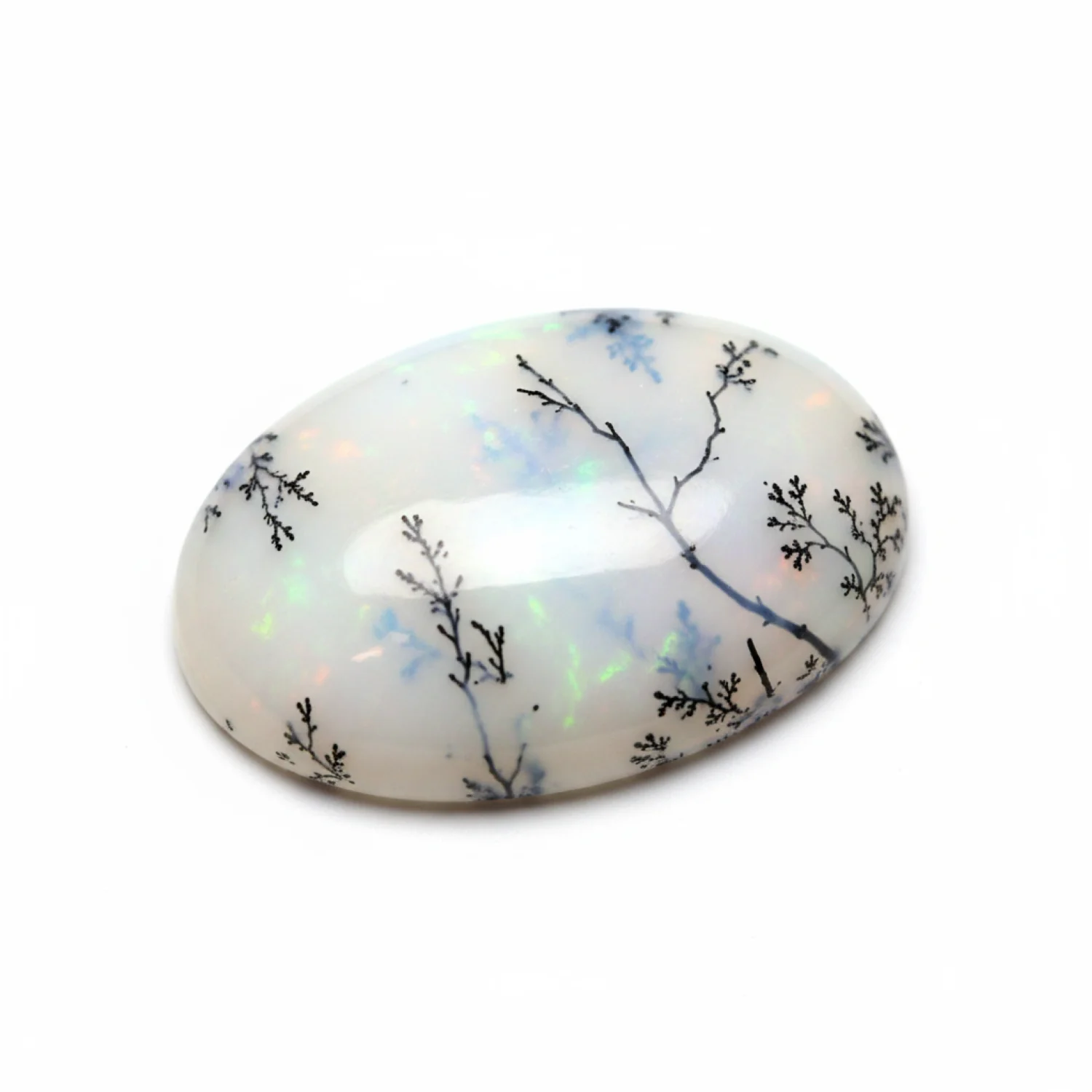 Dendrite Opal 1PC Small 7x9 MM Oval Cabochon White Natural semi Precious Gems - Image 2