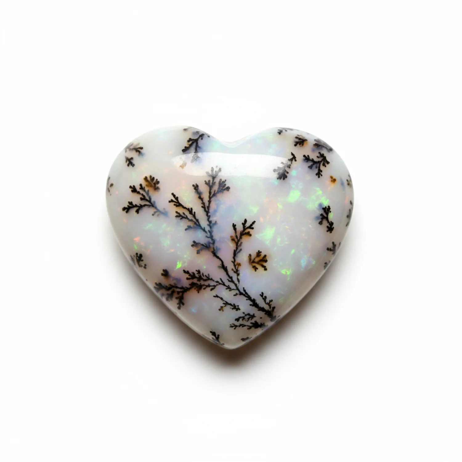 Dendrite Opal 1PC Small 8x8 MM Heart Cabochon White Genuine semi Precious Precious Gemstone - Image 2