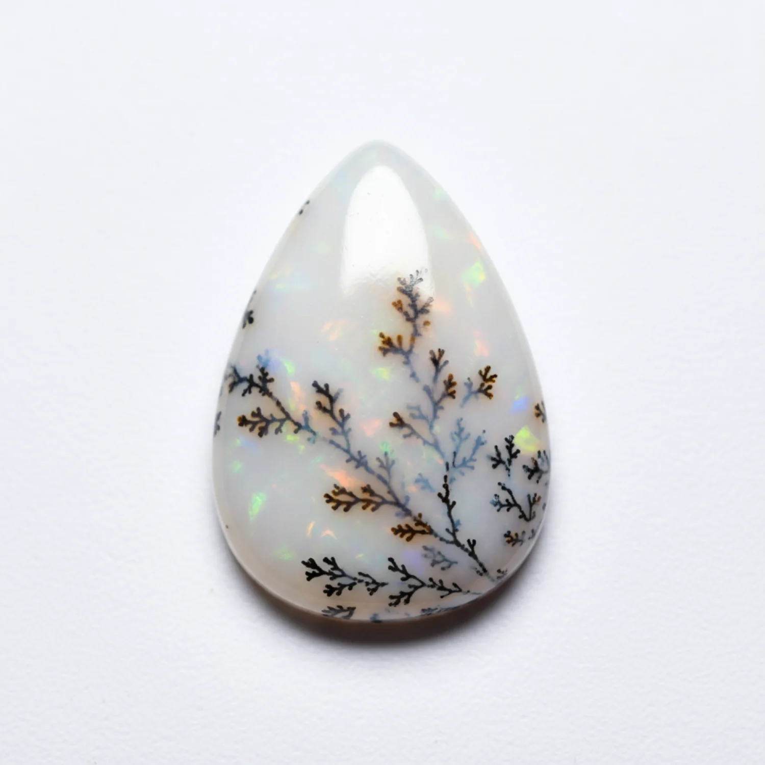 Dendrite Opal 1PC Tiny 5x7 MM Pear Cabochon White Luster semi Precious Loose Gemstones