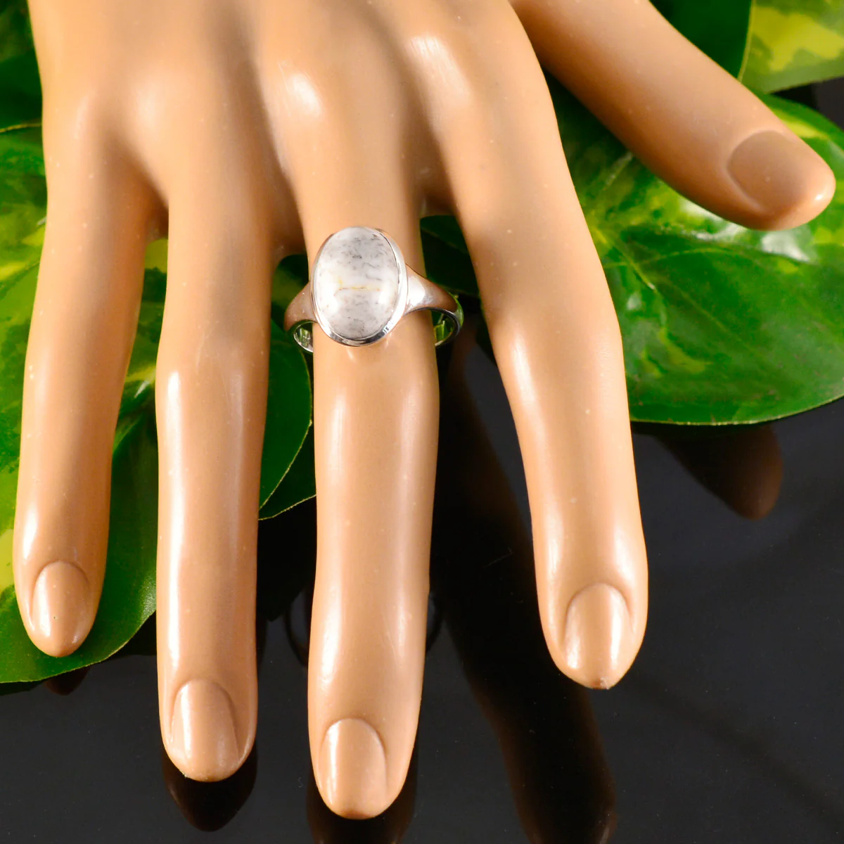 Dendrite Opal Solitaire German 92.5 Silver White Gems Minimal Artisan Ring Jewelry - Image 5