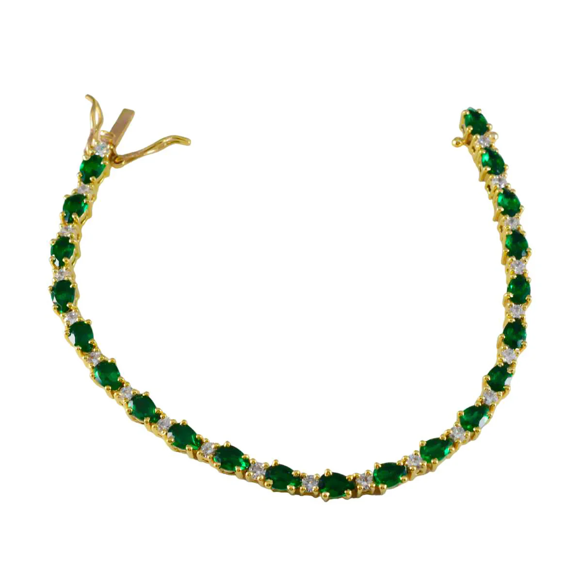 Emerald CZ American Independence Day Slim Green Sterling Silver Tennis Bracelet