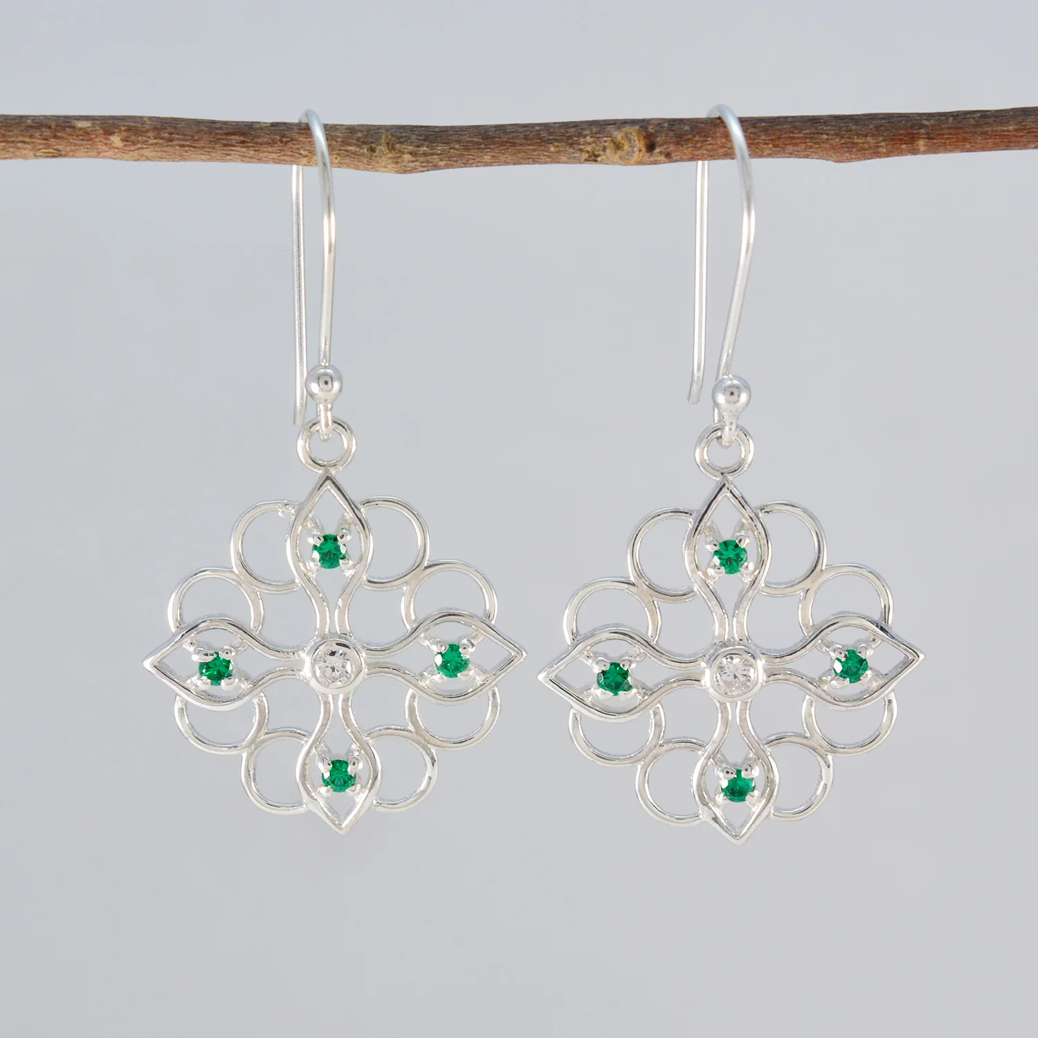 Emerald CZ Australian Soo-jin multiple Dangle Green 92.5 Silver Earring - Image 2