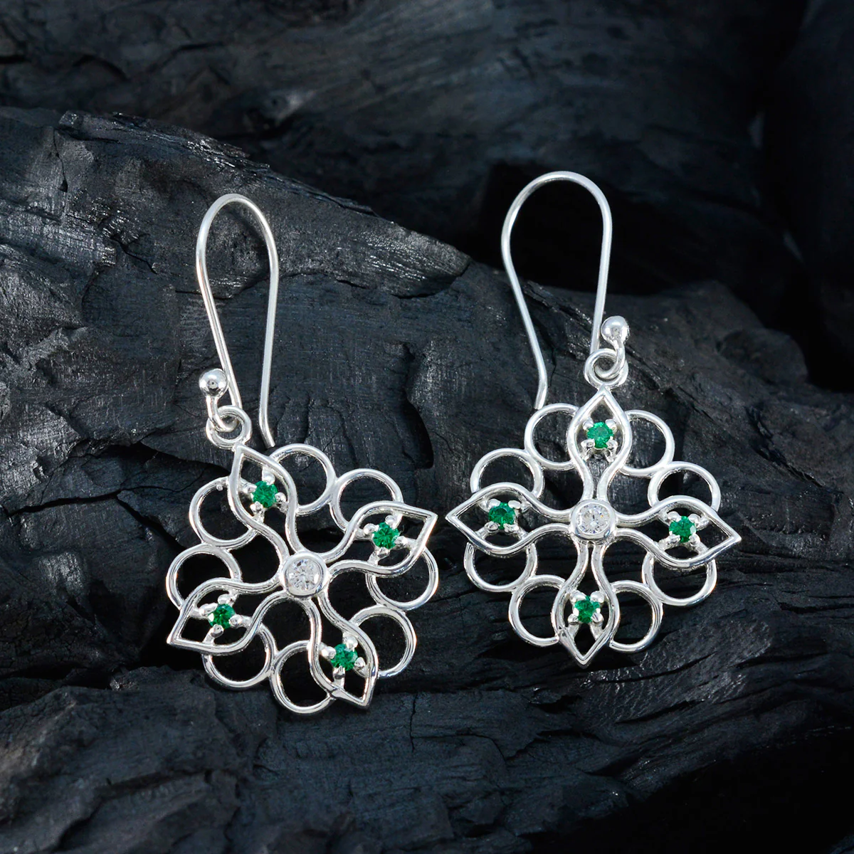 Emerald CZ Australian Soo-jin multiple Dangle Green 92.5 Silver Earring - Image 4