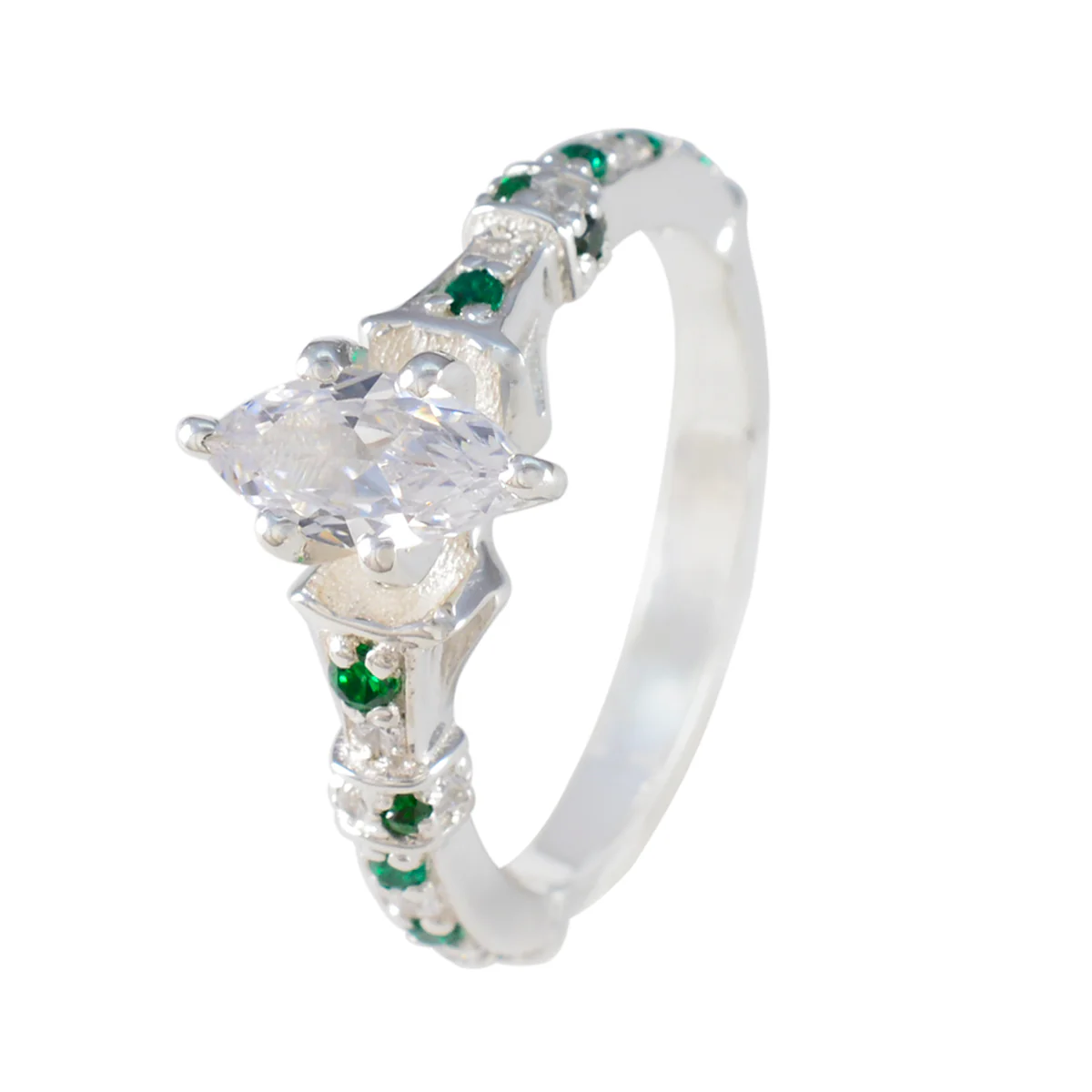 Emerald CZ Halo Egyptian 925 Silver Green Gems Minimal Cultural Ring Jewellery - Image 2