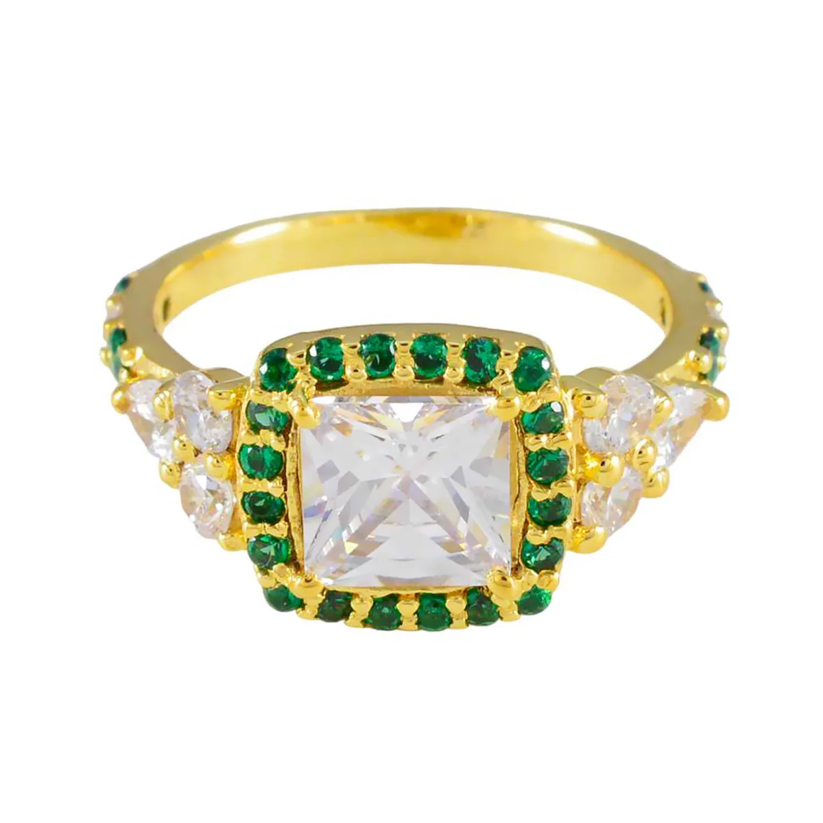Emerald CZ Halo Korean 925 Silver Green Gems Whisper-thin Romantic Ring Jewelry