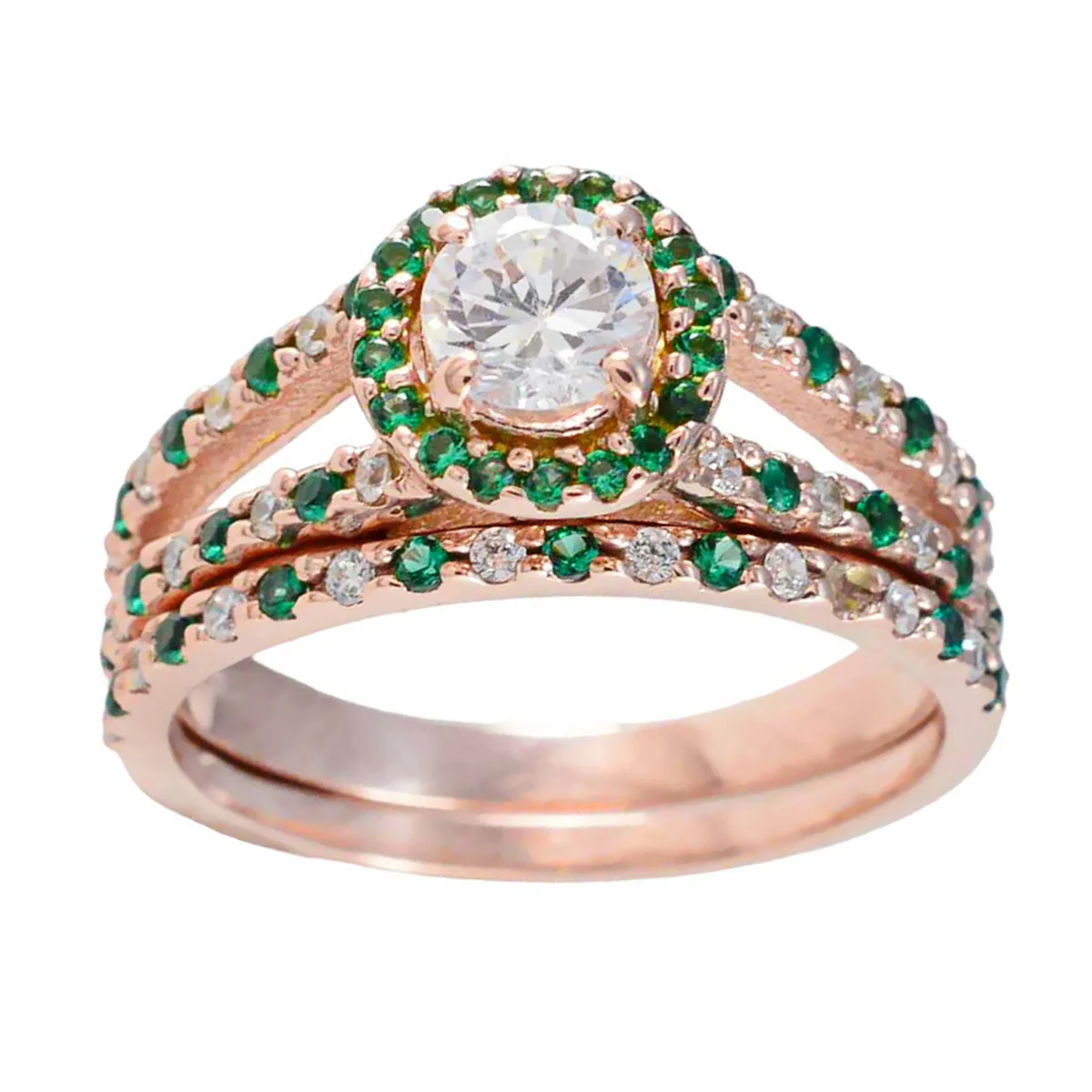 Emerald CZ Halo Korean 925 Silver Green Gemstone Whisper-thin propsel Ring Jewelry - Image 3