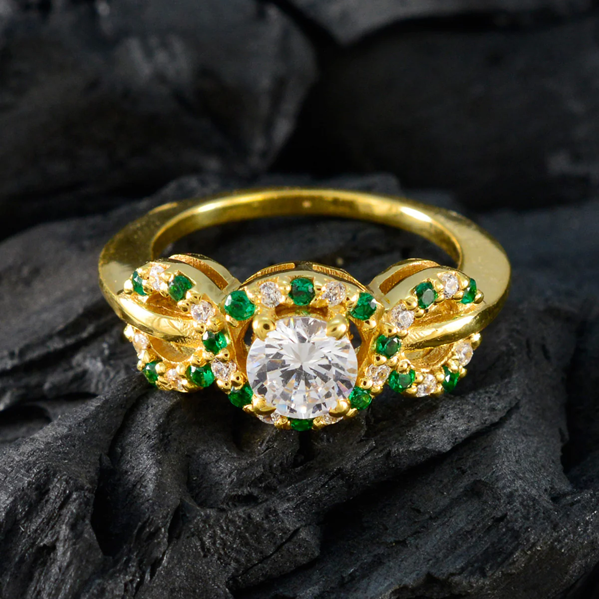 Emerald CZ Halo Korean Silver Green Gemstone Whisper-thin propsel Ring Jewelry - Image 4