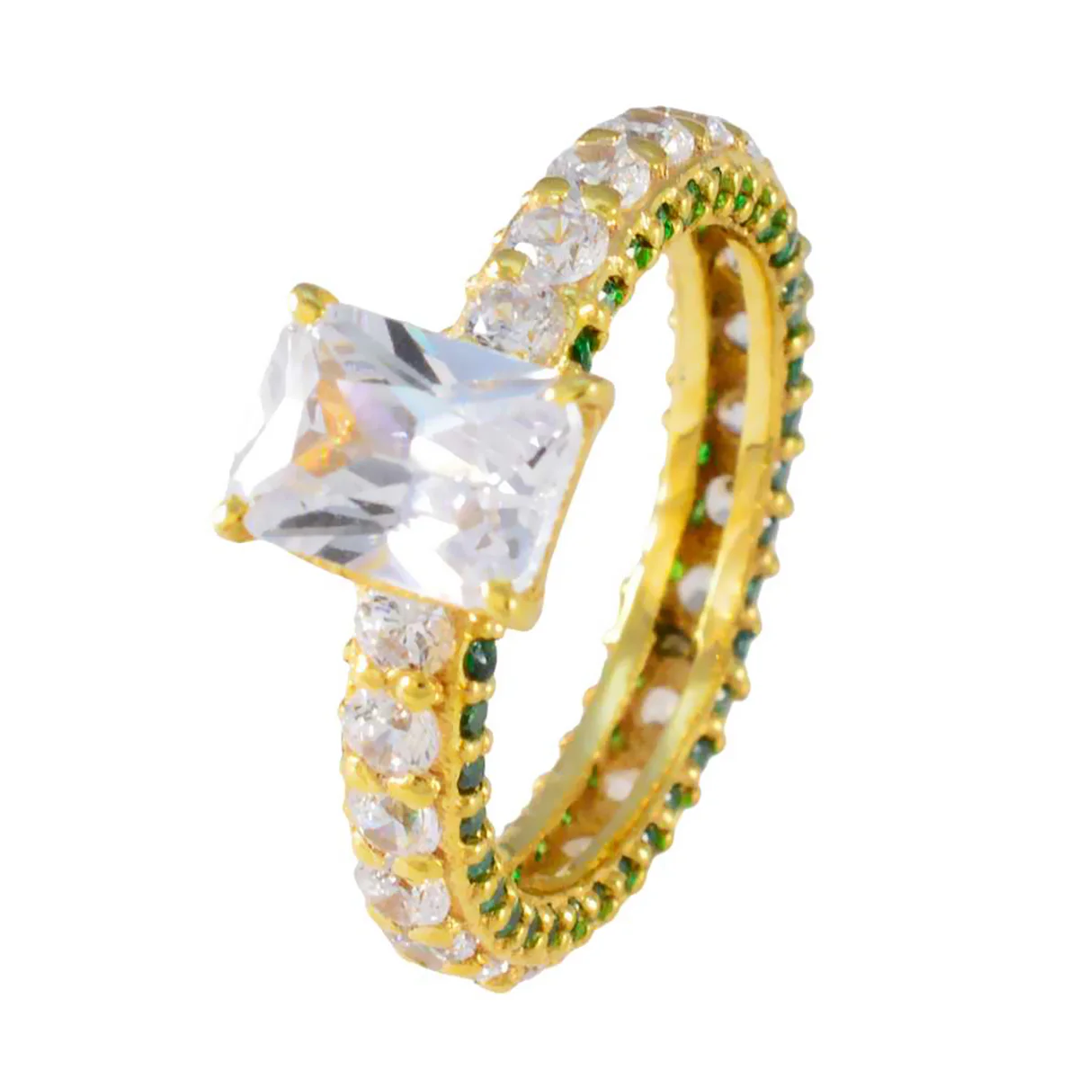 Emerald CZ Halo Latin American Sterling Silver Green Gems Whisper-thin Engagement Ring Jewellery - Image 2