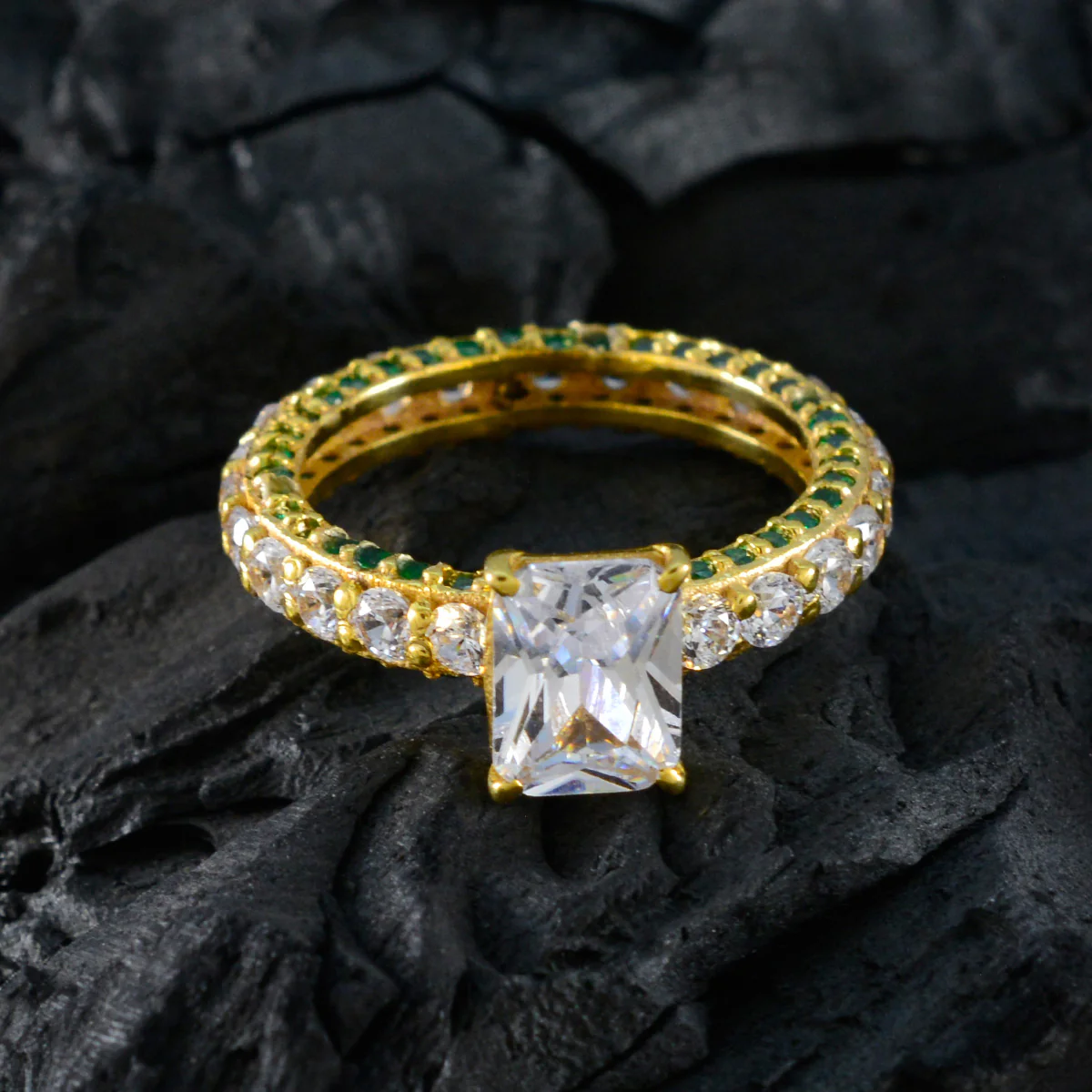 Emerald CZ Halo Latin American Sterling Silver Green Gems Whisper-thin Engagement Ring Jewellery - Image 4
