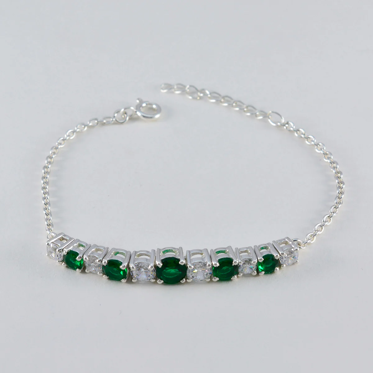 Emerald CZ Holy Week Whisper-thin Green Silver Tennis Bracelet - Image 2