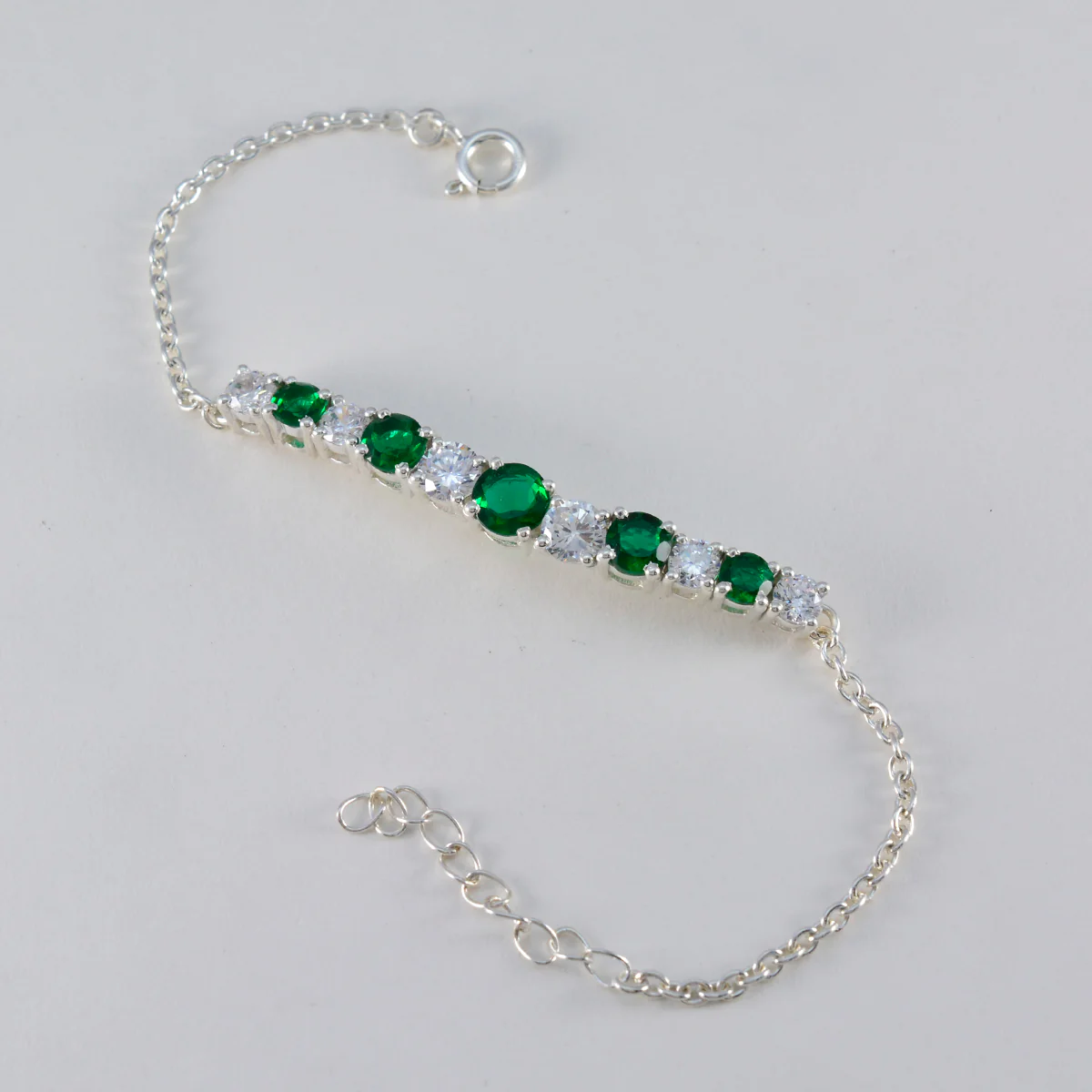 Emerald CZ Holy Week Whisper-thin Green Silver Tennis Bracelet - Image 3