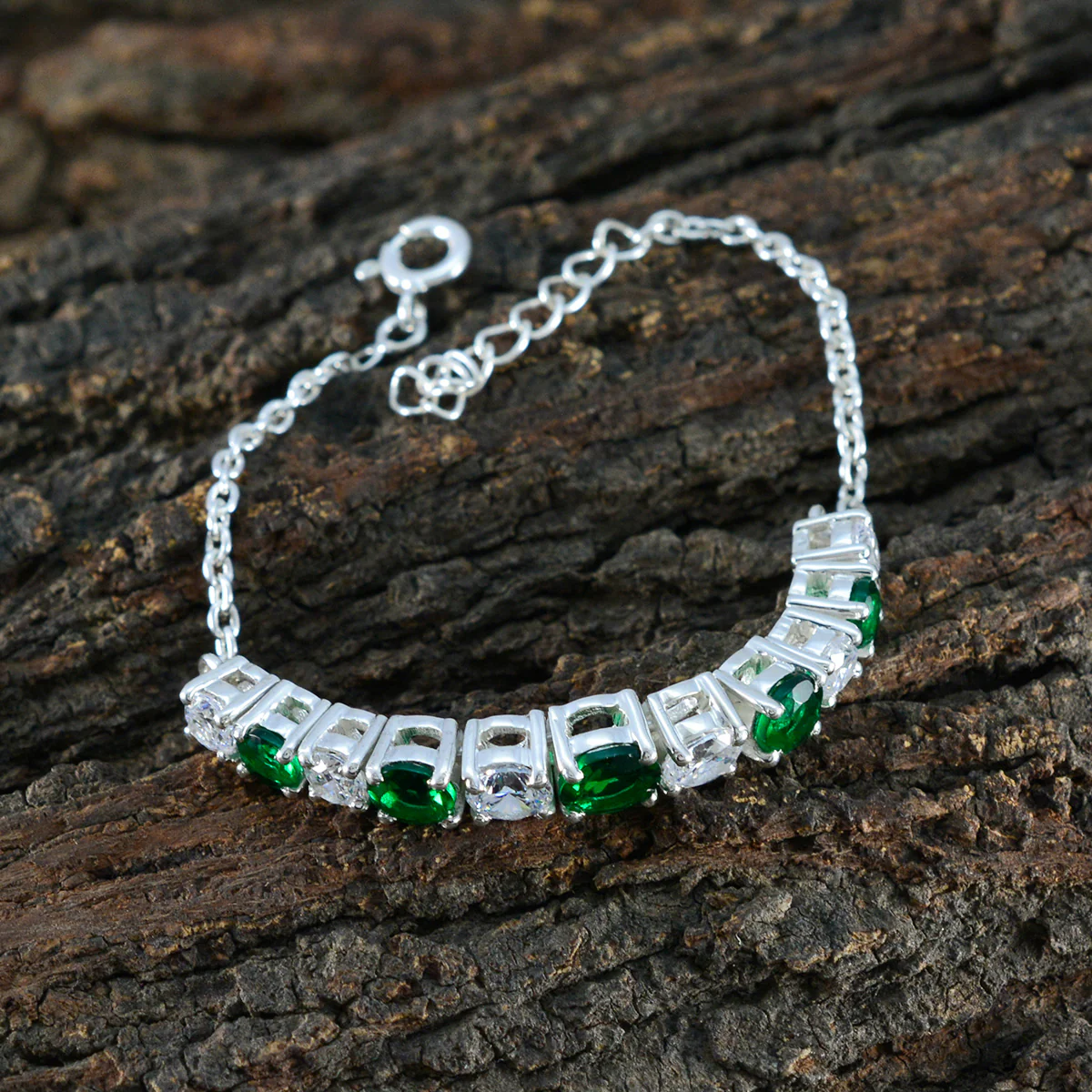 Emerald CZ Holy Week Whisper-thin Green Silver Tennis Bracelet - Image 4