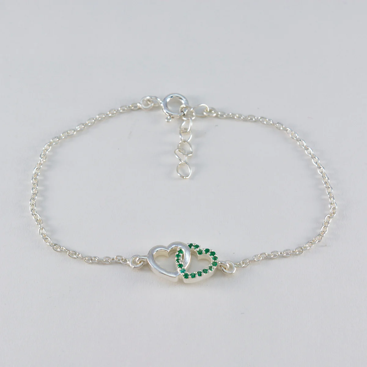Emerald CZ Honor Minimalist Green Sterling Silver Chain Bracelet - Image 2