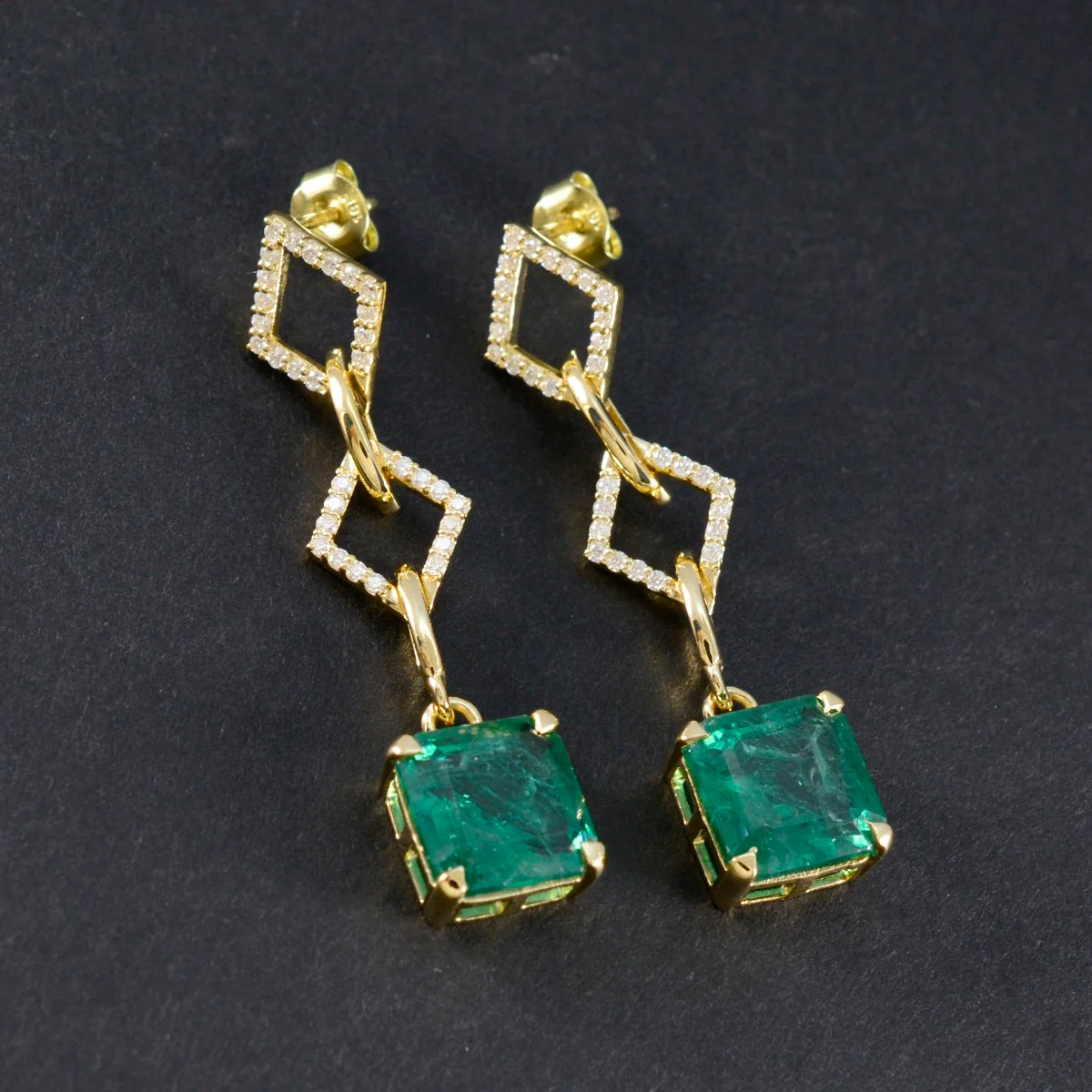 Emerald CZ Indian Dewi multiple Stud Green 925 Silver Earring - Image 4