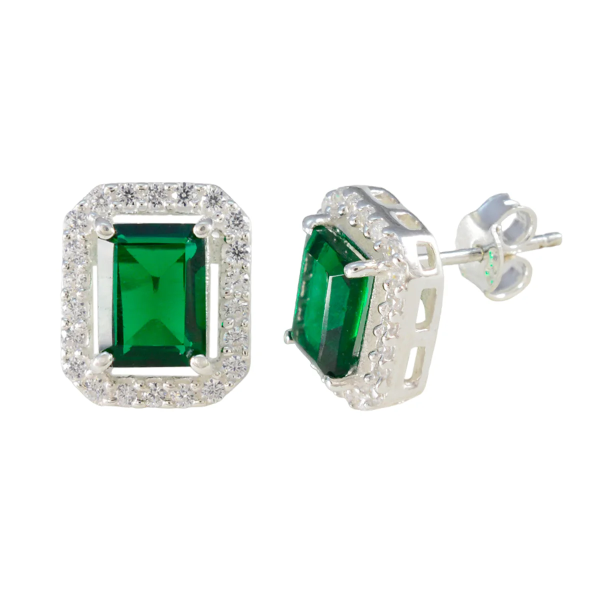 Emerald CZ Italian Mariana multiple Stud Green 925 Sterling Silver Earring - Image 2