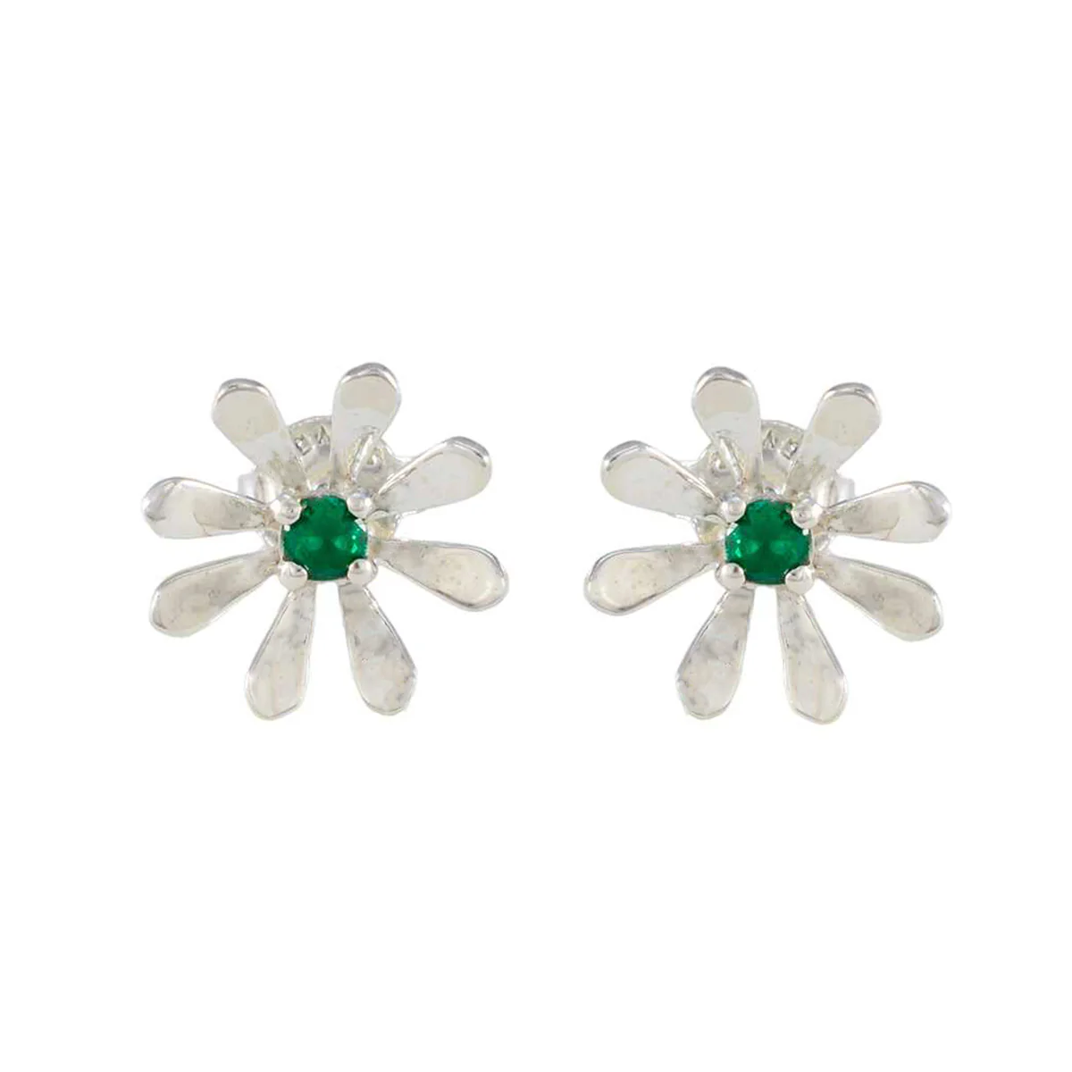 Emerald CZ Moroccan Antonia Solitaire Stud Green 92.5 Silver Earring